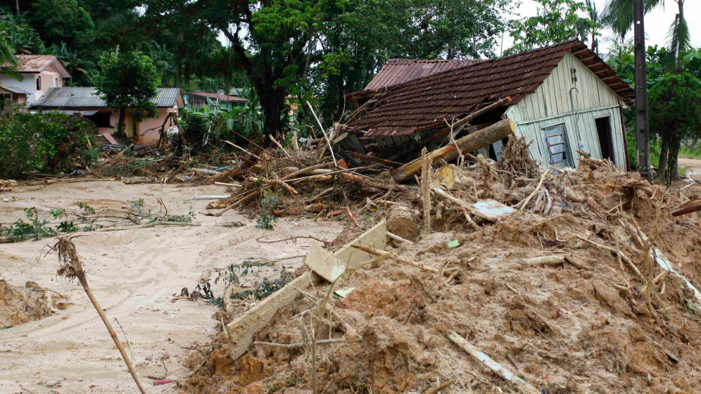 A house is seen damaged after a big flood and mudslide caused by heavy rains in Brazil.