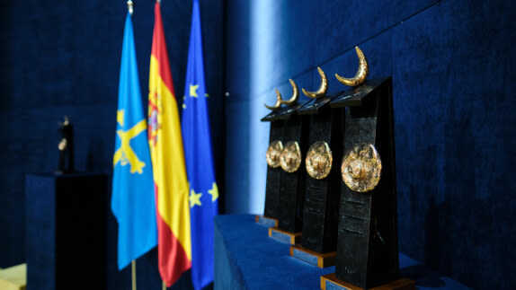Photo of awards and flags