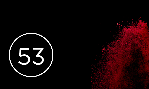 Red splatter with black background with number '53' 