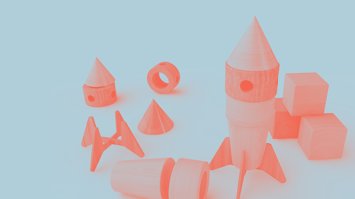 Orange rockets on blue background