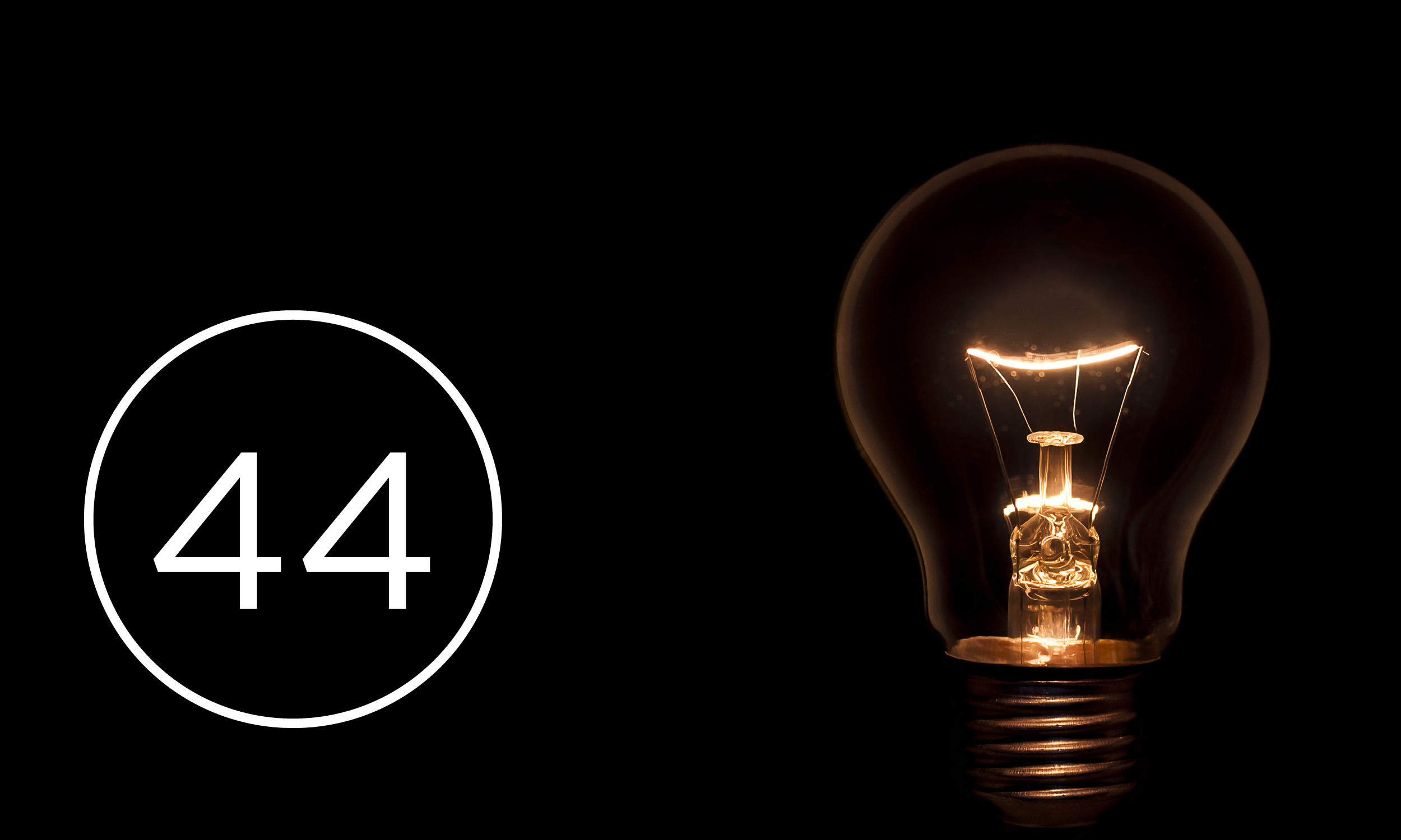 Lightbulb on dark background with number 44