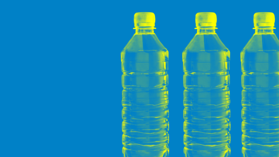 plastic bottles on blue background