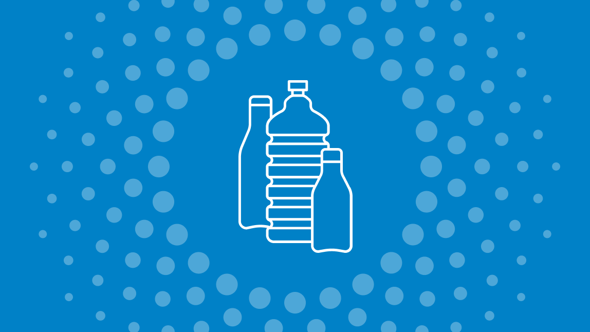 dots on blue background with plastic packaging illustration