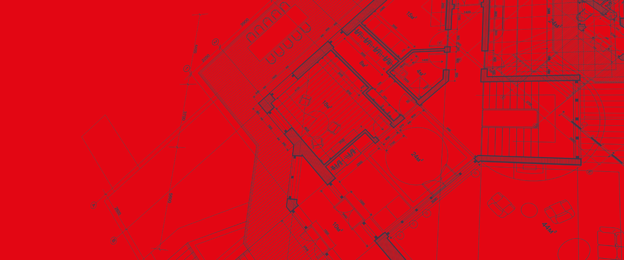 red background with blueprint diagram