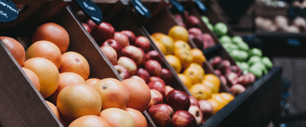 Supermarket baskets of fruit