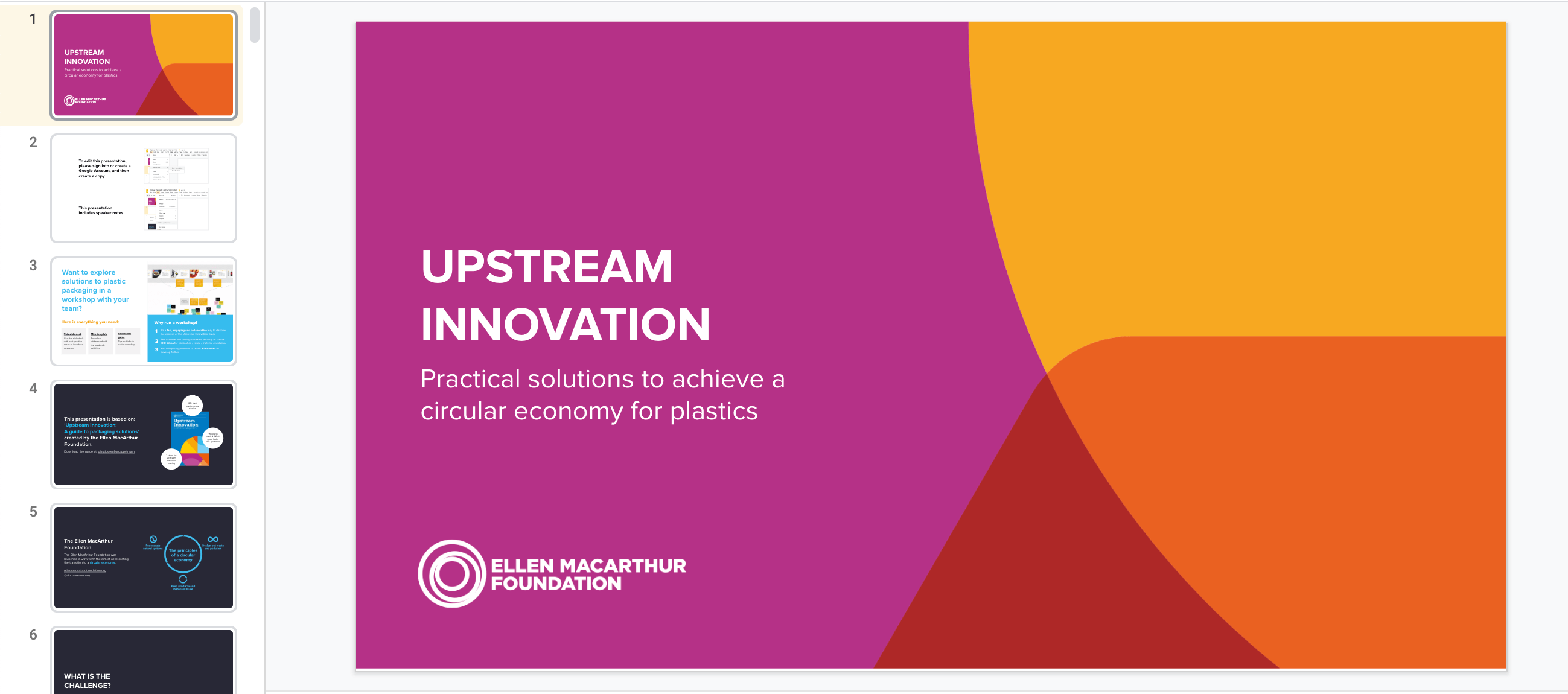 Screenshot of google slides for upstream innovation slide deck